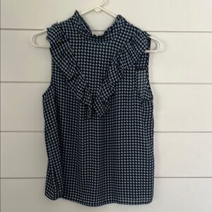Who What Wear Navy and White Ruffle Blouse